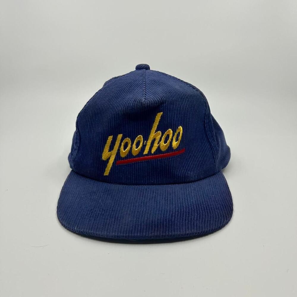 VTG 90s Navy blue corduroy Yoo-hoo Promo snapback hat with embroidered logo
